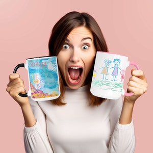 Kids Drawing Mug, Personalized Mug, Kids Artwork Mug, Child&#39;s Drawing Mug, Gift For Dad, Ceramic Coffee Mug, Grandparents Gift, Artwork Mug
