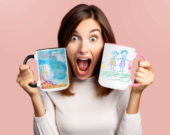 Taza de dibujo para niños, taza personalizada, taza de arte para niños, taza de dibujo para niños, regalo para papá, taza de café de cerámica, regalo de abuelos, taza de arte