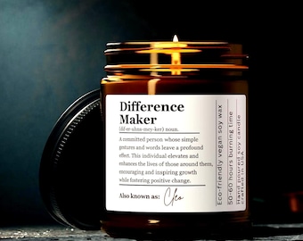 Custom Difference Maker Candle Personalized Thank You Candle for Coworker Boss Nurse Teacher Manager Colleague Mom Mentor Friend Gift custom