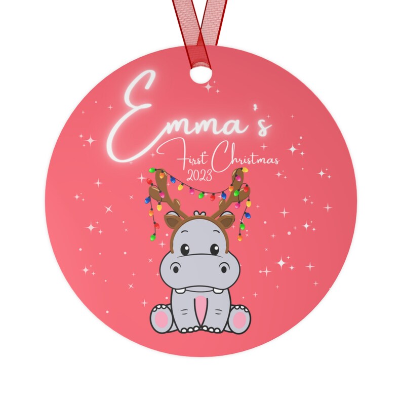 Adorno de cristal para la primera Navidad del bebé, adorno con foto, adorno navideño personalizado, regalo de Navidad 2024, adorno personalizado con flores rosas. imagen 1