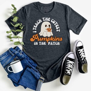 Halloween-Lehrer-Sweatshirt, Herbst-Lehrer-Shirts, Kürbis-Lehrer-T-Stück, niedliche Lehrer-Hemden, ich lehre die süßesten Kürbisse im Aufnäher-Hemd-T-Stück