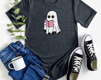 Cute Ghost Reading Book Halloween Comfort Colors®  Tshirt Ghost Reading Book Girly Shirt Ghost Trendy Halloween Gift Girly Halloween Gift