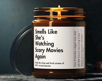 Watching Scary Movies Horror Movie Funny Fall Candles gift spooky Season Gift Custom Funny Halloween Gift for Her 90'sMovie Halloween Movie