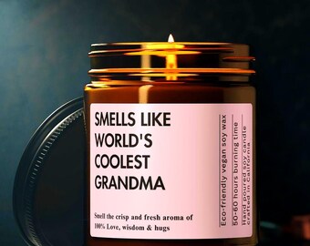 Smells Like World's Coolest Grandma Soy Wax Candle Custom Gift For Grandmother, Grandma Gift Candle Funny Grandma Candle Eco Friendly 9oz