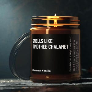 Smells Like Timothee Chalamet Candle Custom Celebrity Fan Gift Movie Star Magic Fun Home Accent Perfect for Fans Personalized gift for her