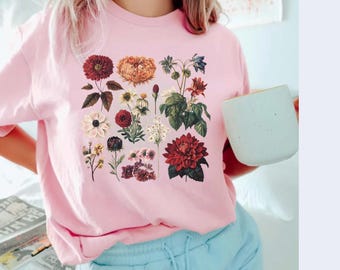 コテージコアTシャツ フラワーシャツ ボタニカルシャツ ヴィンテージTシャツ ガーデニングシャツ 美的シャツ 花柄Tシャツ 植物愛好家シャツ パーソナライズ