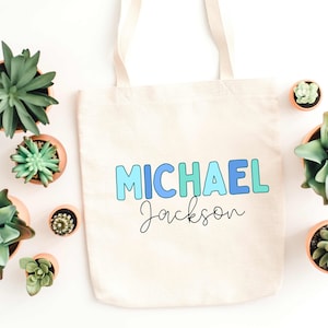 Kids Name Tote Bag, Children Book Bag, Personalized Canvas Tote, Kindergarten Library Tote, Stationery,Preschool Tote, Personalized Tote Bag