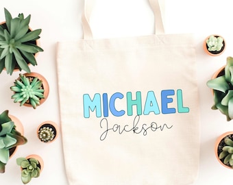 Kids Name Tote Bag, Children Book Bag, Personalized Canvas Tote, Kindergarten Library Tote, Stationery,Preschool Tote, Personalized Tote Bag