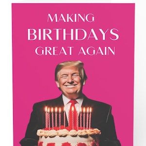 Trumpf, der Geburtstage wieder großartig macht Geburtstagskarte mit Kuchen und Kerzen Personalisierter Trumpf-Gruß zum Geburtstag Weißer Elefanten-Strumpf Stuf