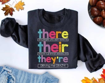 Camiseta de gramática "There They're", camiseta de profesor de inglés, camiseta de gramática divertida, camiseta de puntuación para profesor de ELA, ropa de escritura, camiseta