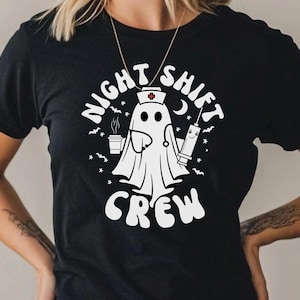 Spooky Nurse Halloween Sweatshirt, Night Shift Crew Retro RN Tee, Registered Nursing School Shirt, Halloween Nurse Apparel, Scary Nurse