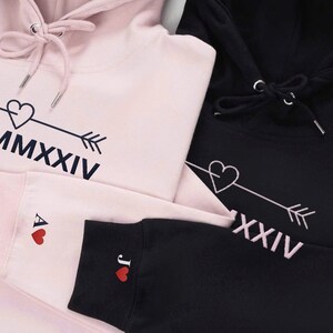 Custom Embroidered Roman Numeral Hoodie Couple Hoodies Personalized Gift for Couples Valentine&#39;s Day Gift Couples Anniversary Gift for her