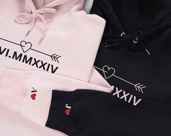 Individuell gestickte römische Ziffer Hoodie Paar Hoodies Personalisierte Geschenk für Paare Valentinstag Geschenk Paare Jahrestag Geschenk für sie