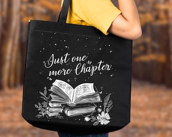 Draagtas boeken leerzame canvas draagtas voor boekenliefhebbers Cadeau Reading Just One More Chapter draagtas boekenclub cadeaus voor bibliothecaris draagtas
