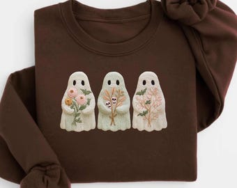 Halloween Geist Sweatshirt Faux Stickerei Halloween Geist Shirt gruselige Saison Pullover Halloween niedlichen Frauen Outfit Halloween Geschenk für sie