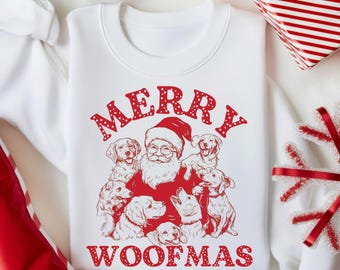 Sudadera Merry Woofmas, camiseta navideña de Papá Noel y los perros, lindo regalo para amantes de los perros, sudadera navideña Merry Woofmas 2024