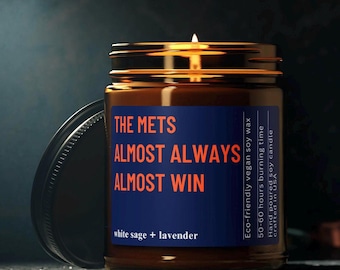 Mets Almost Always Win Candle Custom Fan Gift  Perfect for New York Fans Celebrate Edge of Your Seat Outcomes Fun Gift for Citi Field Regula