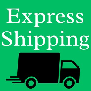 May include: A bright green square graphic featuring the white text Express Shipping centered at the top. Below the text is a solid black silhouette of a delivery truck facing right, with three horizontal lines behind it to indicate motion.