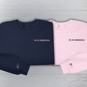 Embroidered Roman Numeral Custom Hoodie,Couple Hoodies,Personalized Gift for Couples,Valentine&#39;s Day Gift Couples,Anniversary Gift,for her 1