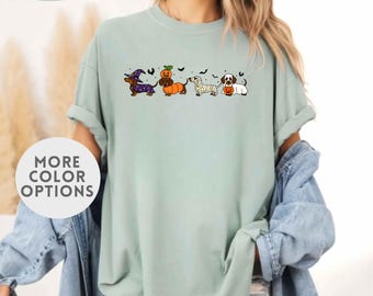 Comfort Colors® Dachshund Sweatshirt Halloween Dachshund Shirt Halloween Cute Dog Shirt Cute Ghost Dogs Halloween Shirt Funny Halloween Tee