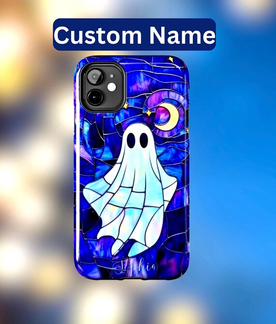 Celestial Halloween Ghost Phone Case Spooky Moon and Stars Faux Stained  Glass Night Cover Gift for iPhone 16 15 14 13 Pixel8 7 SamsungS24S23