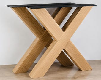 Handmade Heavy Duty Oak Furniture Legs / X-Shaped Oak Table Legs / Rustic or Modern Style / Solid Wood Base for Dining or Kitchen Table