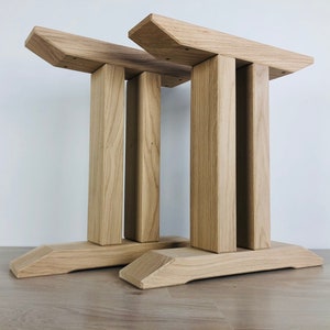 T-Shaped Oak Bench Legs – Solid Wood Legs for Benches – Rustic Handmade Oak Furniture Base – 40cm / 15.7” Height