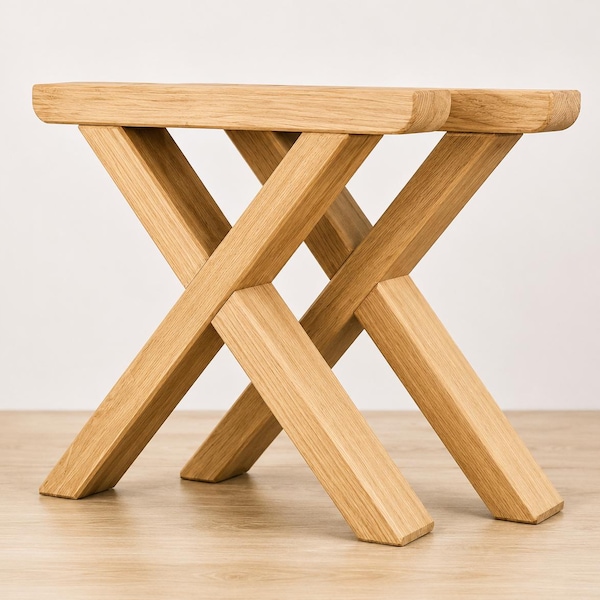 Solid Oak X Shape Bench Legs, Desk or Bench, Rustic Farmhouse Style – Custom Sizes Available