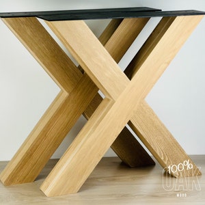 Handmade Heavy Duty Oak Furniture Legs / X-Shaped Oak Table Legs / Rustic or Modern Style / Solid Wood Base for Dining or Kitchen Table