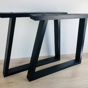 U-Shaped Solid Oak Table Legs – Painted Black – 700mm Height – Handmade Heavy Wood Base for Dining or Work Tables – 40x80mm Beams