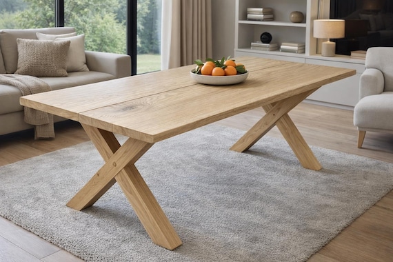 X-shaped Oak Table Legs – Solid Wood Base for Dining or Coffee