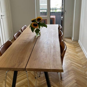 2.5m Solid Oak Dining Table – Two Wide Non-Glued Planks – Handmade Rustic Natural Wood Tabletop – Sturdy European Oak