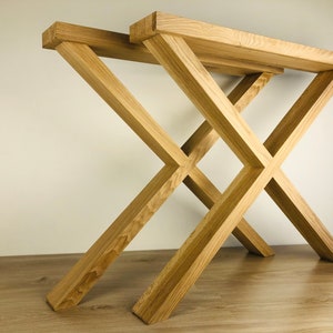 X-Shaped Solid Oak Table Legs – 40x80mm Beams – Handmade Durable Wooden Base – 700mm Height – Modern Rustic Design