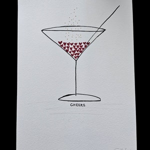 Tekeningpotlood "Cheers" zwart-witte schets met de hand geschilderd
