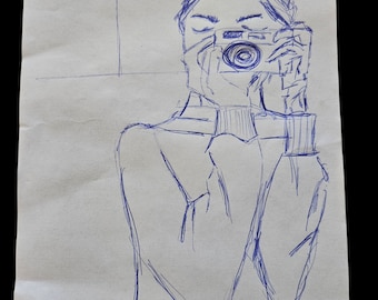 Crayon à dessin "Femme sur la plage" stylo à croquis peint à la main en déplacement Din A5