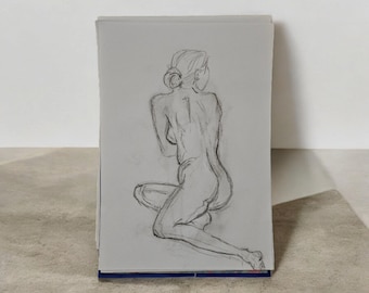 Crayon à dessin "Nude" noir blanc DIN A5 croquis peint à la main