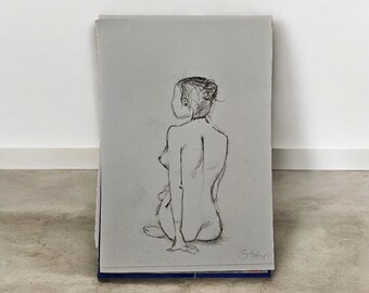 Crayon à dessin "Nude" noir blanc DIN A5 croquis peint à la main