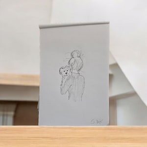 Drawing pencil "Love my Dog" black and white sketch hand-painted Din A5