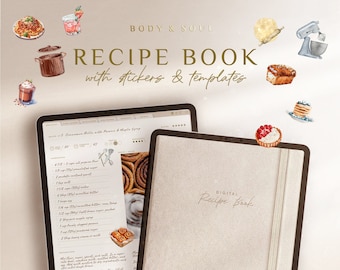 Digital Recipe Book with Stickers | Cook Book with Meal Planner & Templates | Recipe Organizer for GoodNotes | Recipe Food Journal Sheets