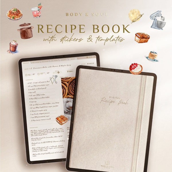 Digital Recipe Book with Stickers | Cook Book with Meal Planner & Templates | Recipe Organizer for GoodNotes | Recipe Food Journal Sheets