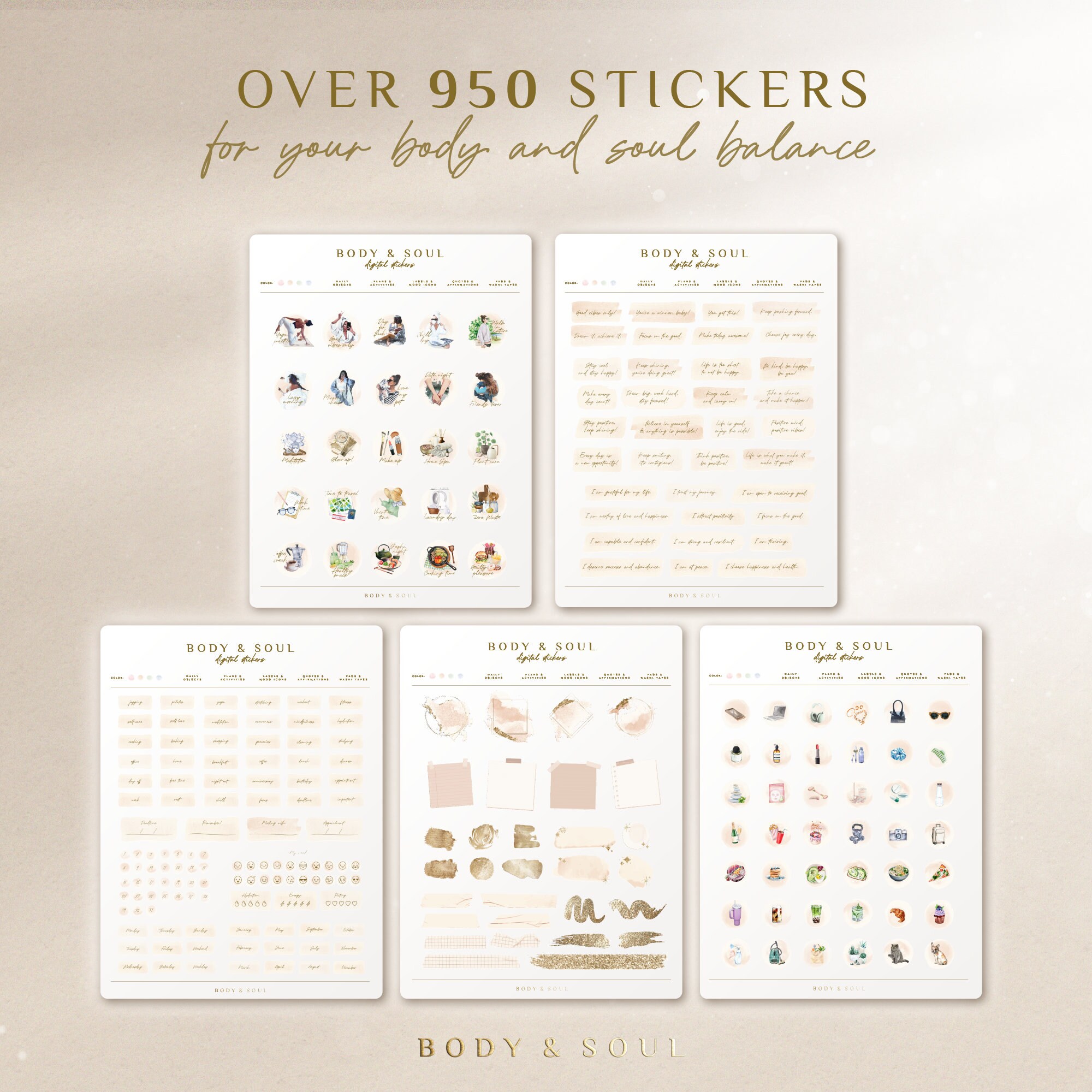 Body&soul Aesthetic Digital Stickers, Digital Planner Stickers ...