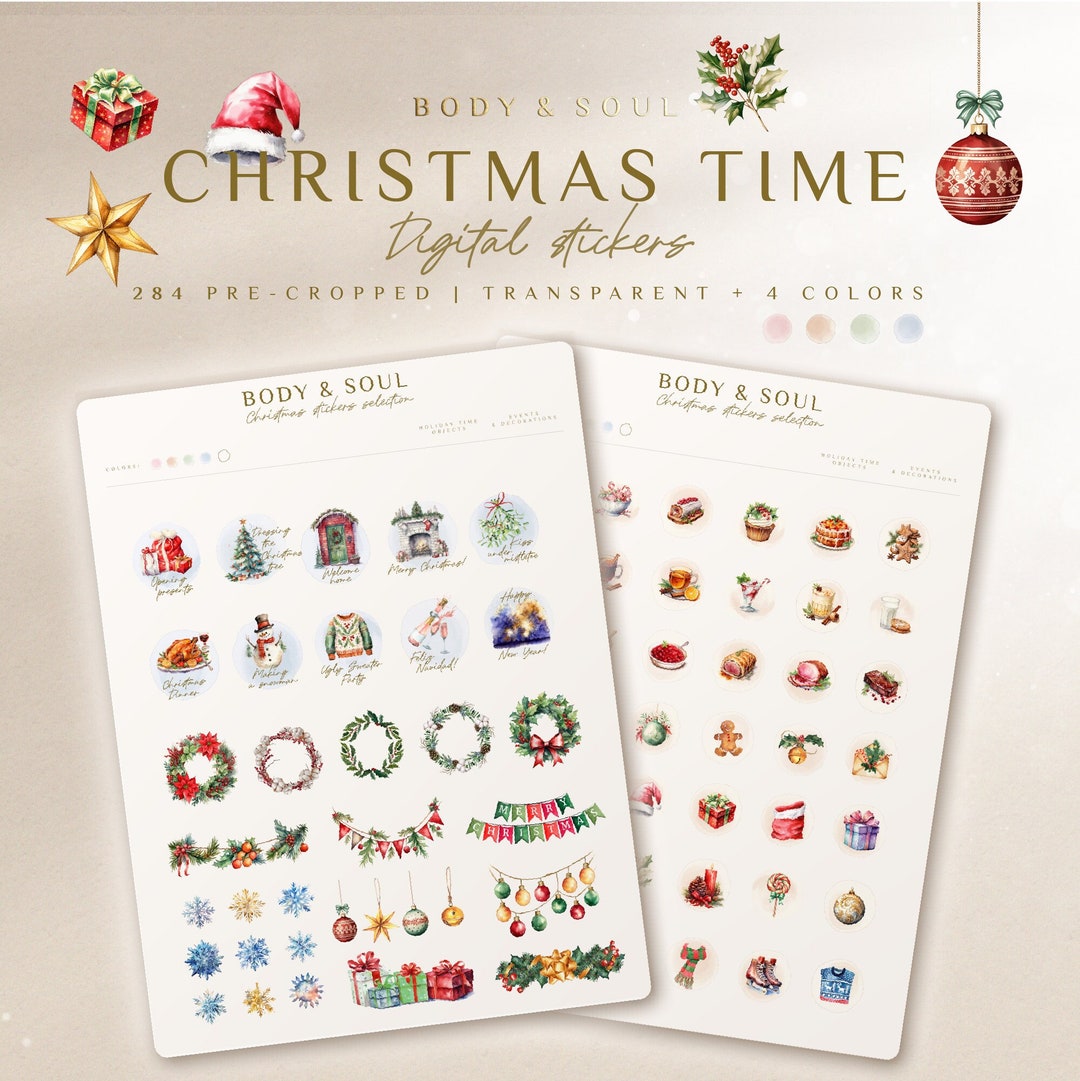Christmas Aesthetic Digital Stickers, Digital Planner Stickers, Festive ...