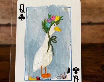 ACEO Spring Country Duck Original  Hand Painted Playing Card Art