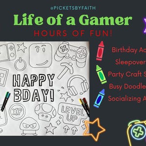 Jumbo Coloring Doodle Banner / Video Gaming Birthday / Party Activity