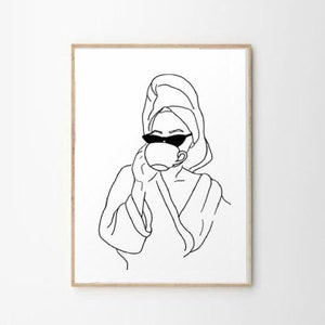 Minimalist Wall Art Funny Bathroom Boobs Line Art Drawing Canvas Painting  For Living Room Posters And Prints Pictures With Framed-16x24inch