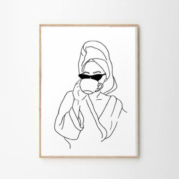 Bathroom Line Art, Woman in Robe, Woman Art, Bathroom Print, Digital Download, Modern Bathroom Prints ,Bathroom Wall Decor