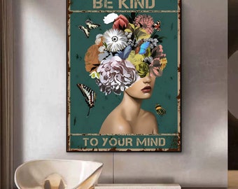 Be Kind To Your Mind Vintage Poster, Preppy Wall art, Printable Wall Art, Girly Wall Art, Vintage Wall Art