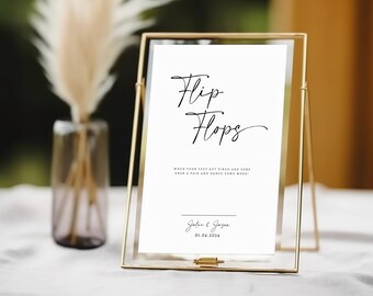 Minimalist 'Flip Flops' sign | Dancing Feet Personalised | Wedding Reception Table Sign (A4, A5, 5x7)