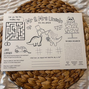 PRINTED Kids Wedding Activity Placemat| Your Names, Date, Maze, Word search, I SPY | Children's Entertainment.