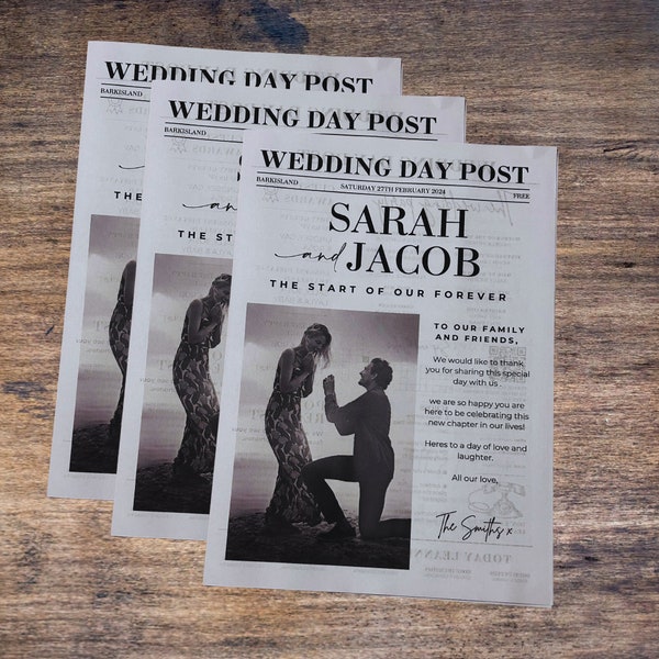 PRINTED Custom Wedding Newspaper | A4 Booklet style | Fully personalised Wedding Itinerary  | Word Search | Loved Ones